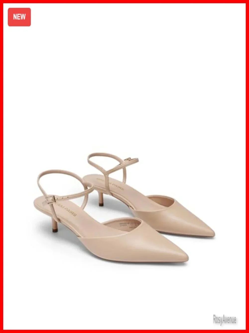 Pointed Toe Slingback Pumps with Kitten Heel and Buckle Strap